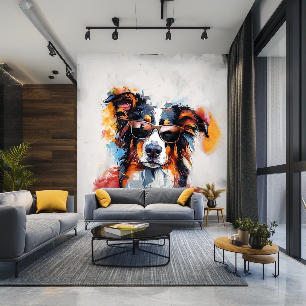 Bright Australian Shepherd Wearing Shades Wall Decal - Thumbnail 4