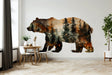 Autumn Forest Bear Silhouette Wall Sticker - Majestic Woodland Scene Bruin Nature Vinyl Decal for Rustic Home Decor