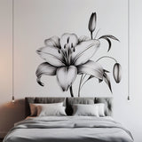 Classic Black and White Lily Bloom Wall Sticker - Elegant Floral Bedroom Wall Decal Decor