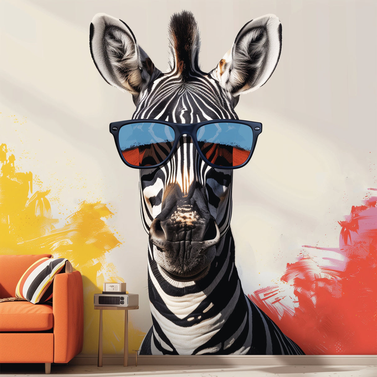 Funky Zebra with Sunglasses Wall Decal - Vibrant Modern Animal Art Sticker for Home Decor