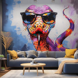 Vibrant Purple Snake with Glasses Wall Decal - Scary Snake Sticker & Decals for Room Decor