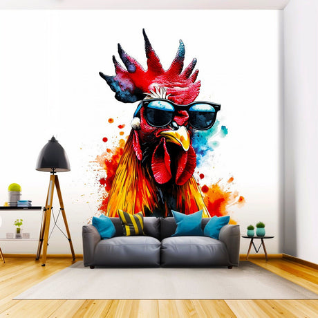 Colorful Poultry Wall Sticker Decals with Sunglasses - Modern Chicken Art Decal