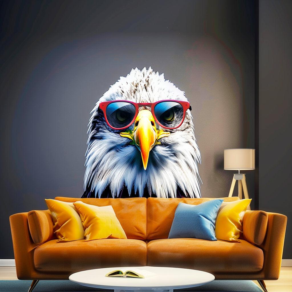 Wise Bald Eagle with Glasses Wall Decal - Thumbnail 2