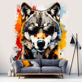 Colorful Wolf Wall Sticker Decals with Sunglasses - Modern Wolf Art Decal