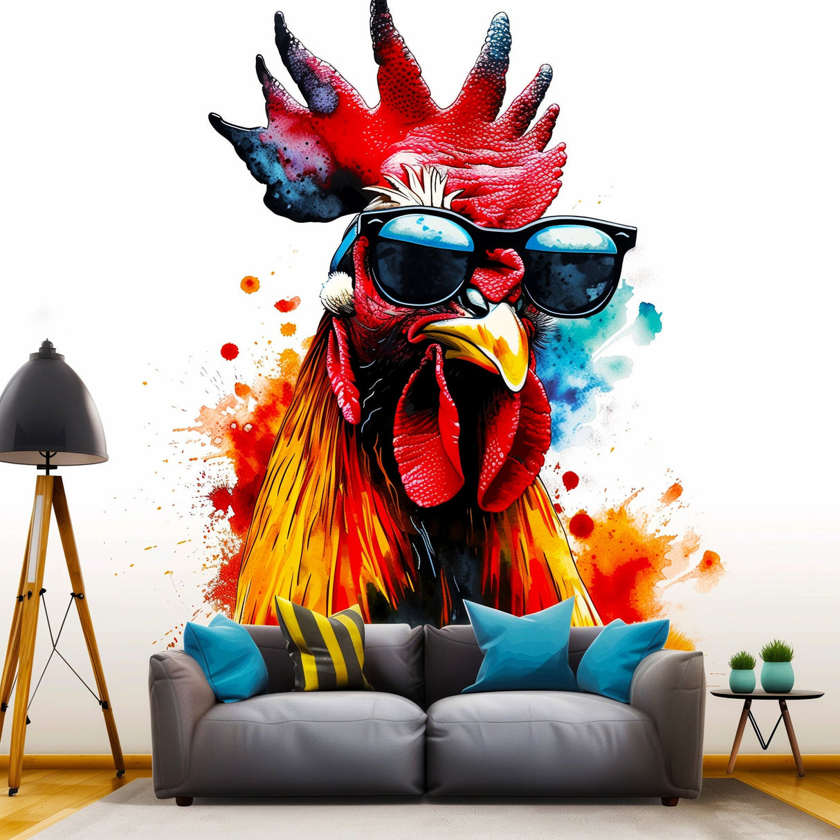 Colorful Poultry Wall Sticker Decals with Sunglasses - Modern Chicken Art Decal
