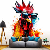 Colorful Poultry Wall Sticker Decals with Sunglasses - Modern Chicken Art Decal
