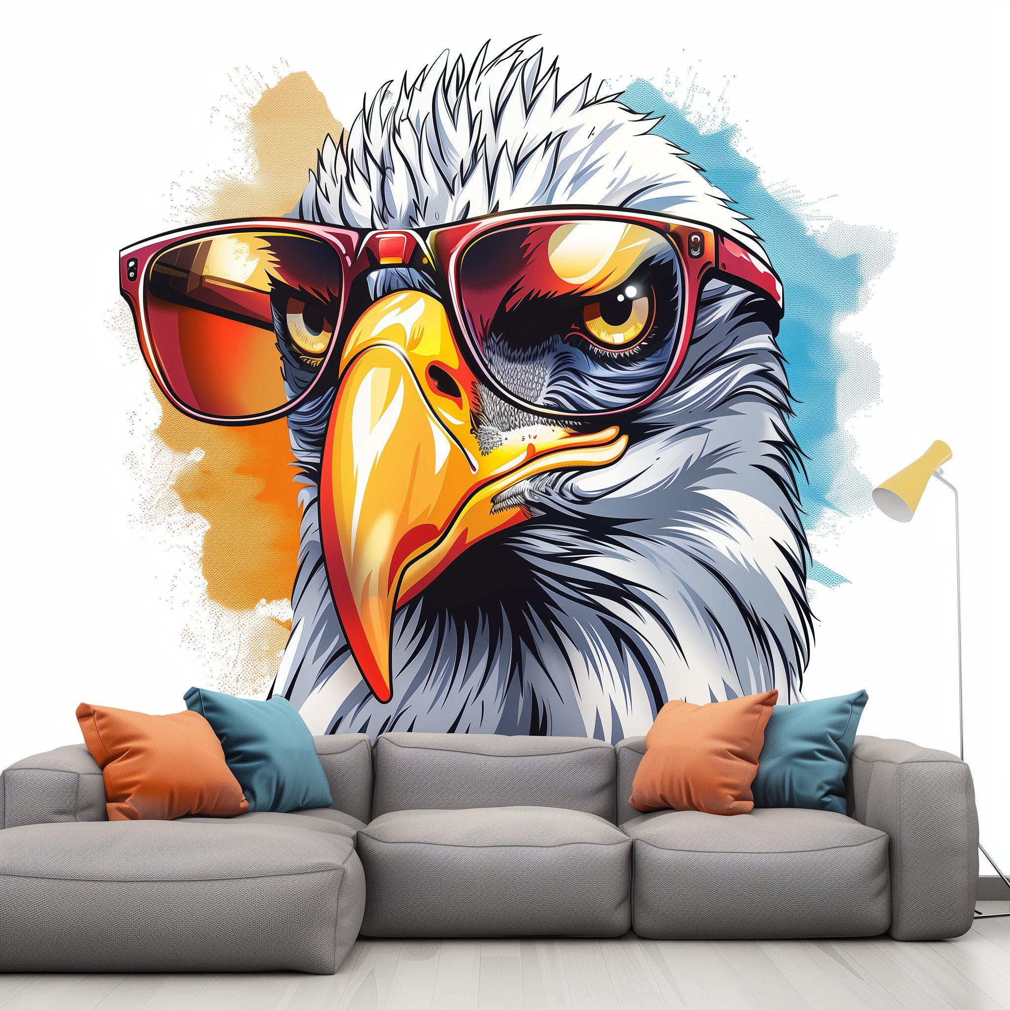 Vibrant Watercolor Bald Eagle with Glasses Wall Decal