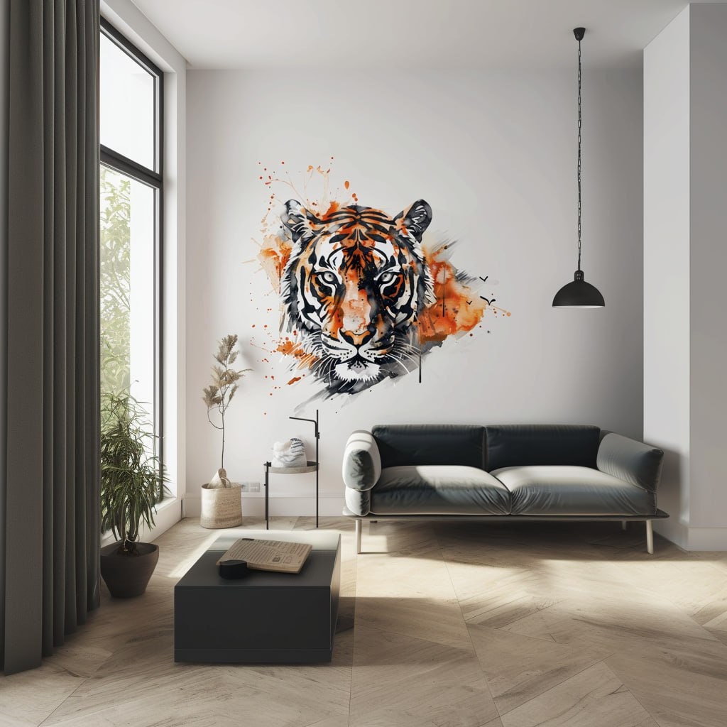 Watercolor Tiger Head Wall Art Sticker Decals - Vibrant Jungle Safari Decor