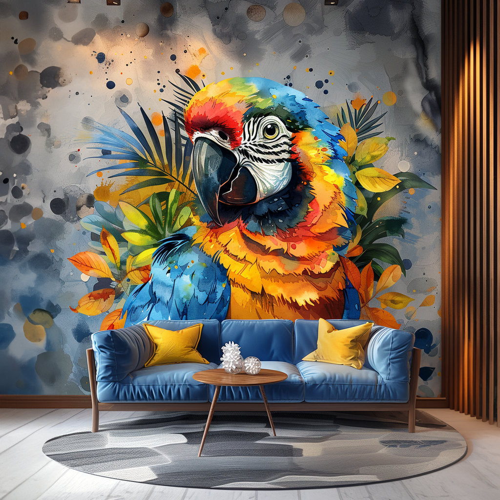 Vibrant Watercolor Macaw Parrot Wall Decal Sticker - Colorful Tropical Bird Art