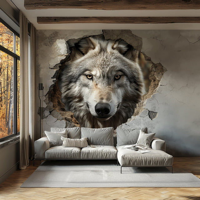 Realistic 3D Wolf Wall Decal Sticker - Majestic Wolf Breaking Through Wall