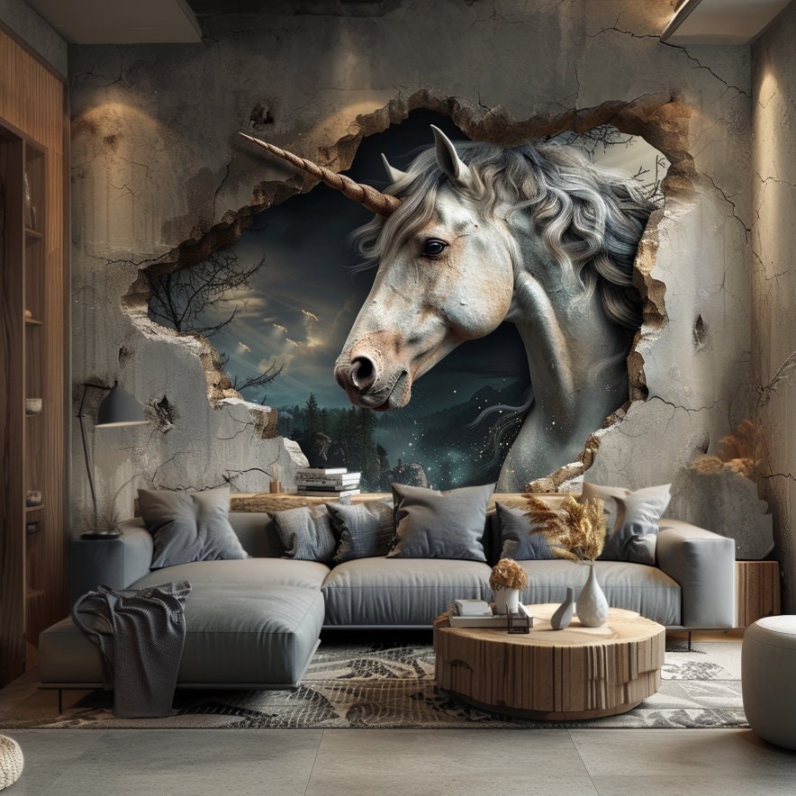 Mystical 3D Unicorn Wall Decal Sticker - Enchanted Forest Fantasy Decor for Living Room, Creative Space