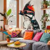 Downy Woodpecker in Glasses Colorful Stencil Style Wall Sticker Decals - Unique Room Decor for Kids, Nursery, and Living Spaces