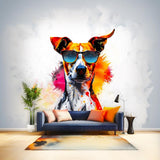 Photorealistic Jack Russell Terrier Wall Sticker - Vibrant Watercolor Dog with Sunglasses Decal