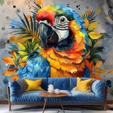 Vibrant Watercolor Macaw Parrot Wall Decal Sticker - Colorful Tropical Bird Art