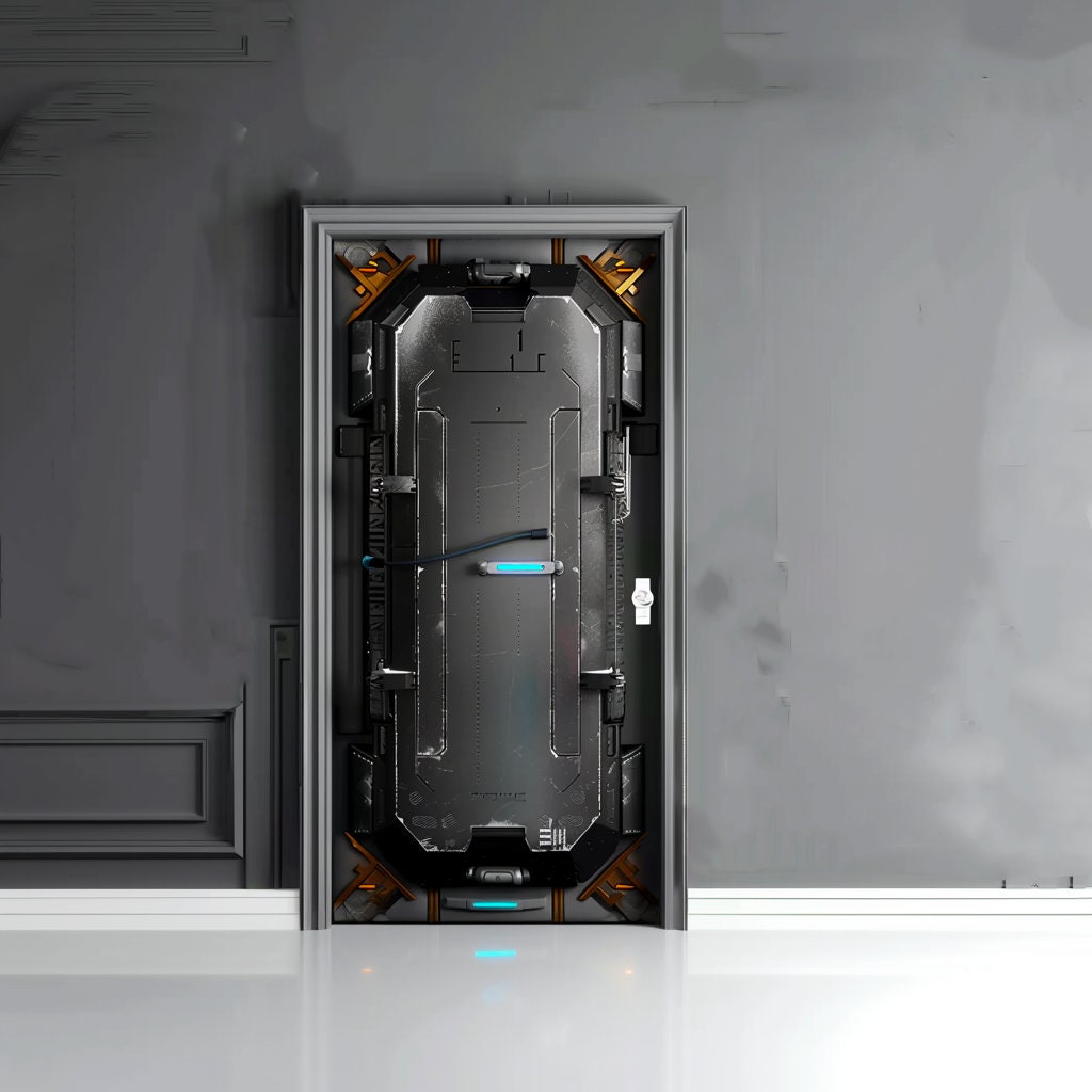 3d Spaceship Door Cover Sticker - Door Mural Wrap Decal