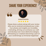 Quote from Andrei Kolchin urging customers to share their experiences and photos with reviews.