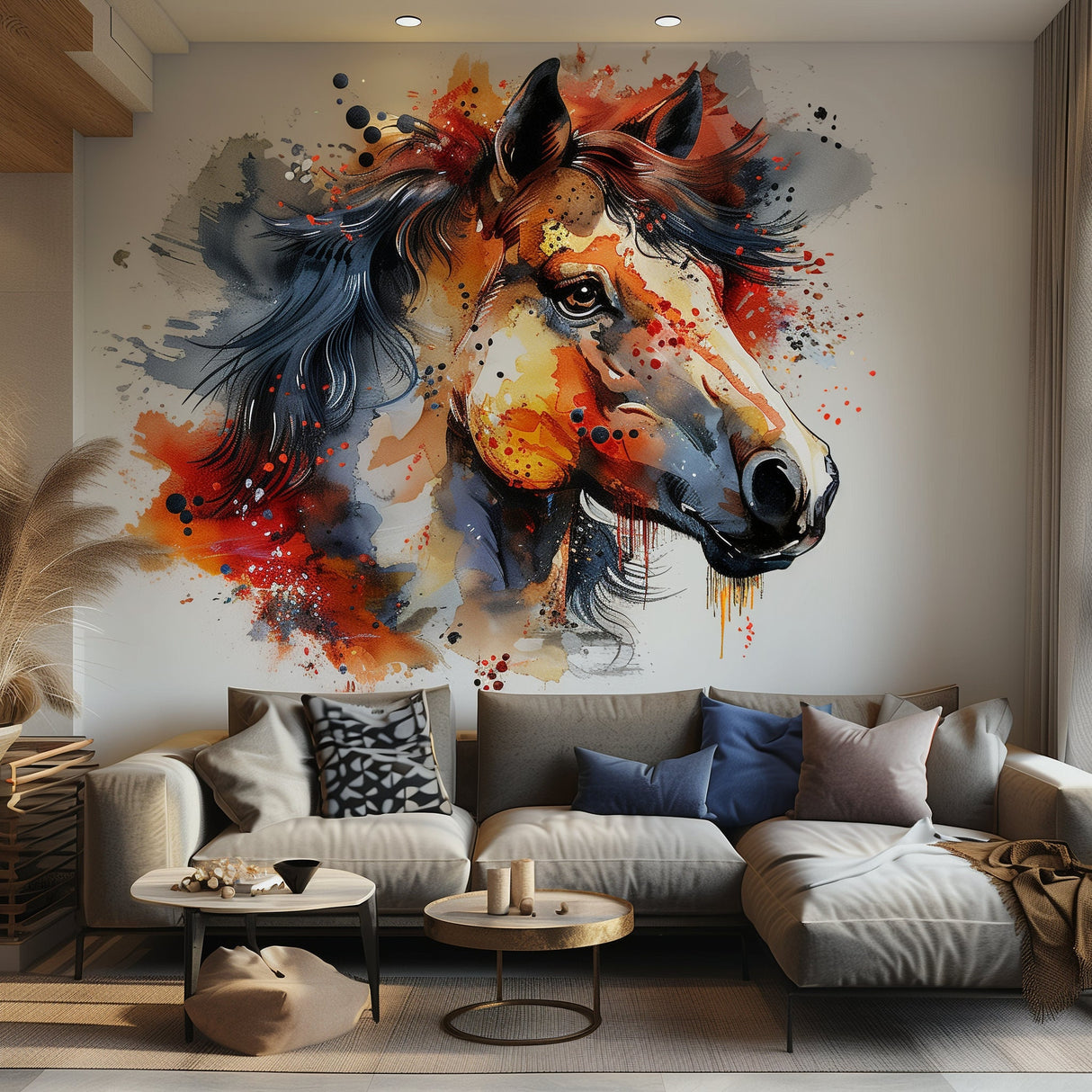 Watercolor Horse Head Wall Sticker Decal - Vibrant Artistic Animal Decor