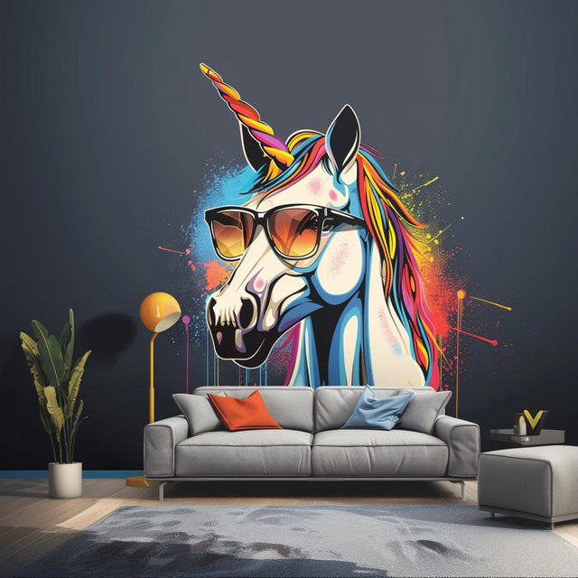 Graffiti Unicorn Wall Sticker - Colorful Unicorn with Sunglasses Decal