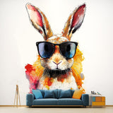 Colorful Rabbit with Sunglasses Wall Decal | Fun Watercolor Art Sticker | Playful Animal Decor | Photorealistic Bunny Wall Sticker