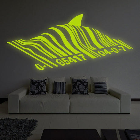 Banksy Barcode Shark Wall Vinyl Sticker - The Glow In Dark Street Art Graffiti Night Decal For Kids Room