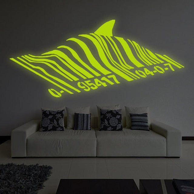 Banksy Barcode Shark Wall Vinyl Sticker - The Glow In Dark Street Art Graffiti Night Decal For Kids Room