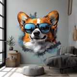 Corgi with Sunglasses Wall Decal | Cool Dog Wall Art | Removable Animal Wall Sticker | Fun Puppy Themed Room Decor for Kids, Living Room