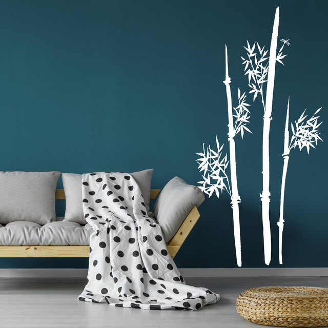 Minimalist bamboo stem wall decal shown in an alternate interior view without promotional text.