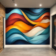 Abstract Waves Wallpaper Sticker | Large Peel and Stick Wall Mural | Colorful Vinyl Decal Art for Living Room, Office, or Lobby Decor