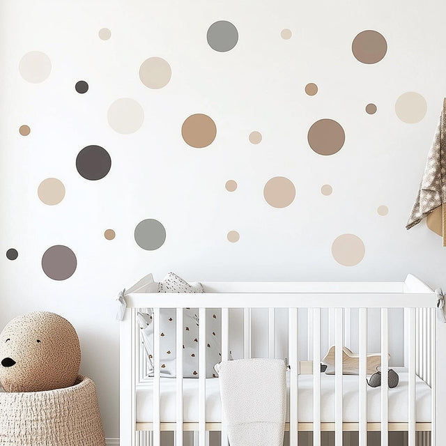 130 Piece Circle Wall Decals Set | Neutral Dots Wall Stickers for Baby Room | Beige Grey Adhesive Dots Nursery Kids Room | Easy Peel Stick