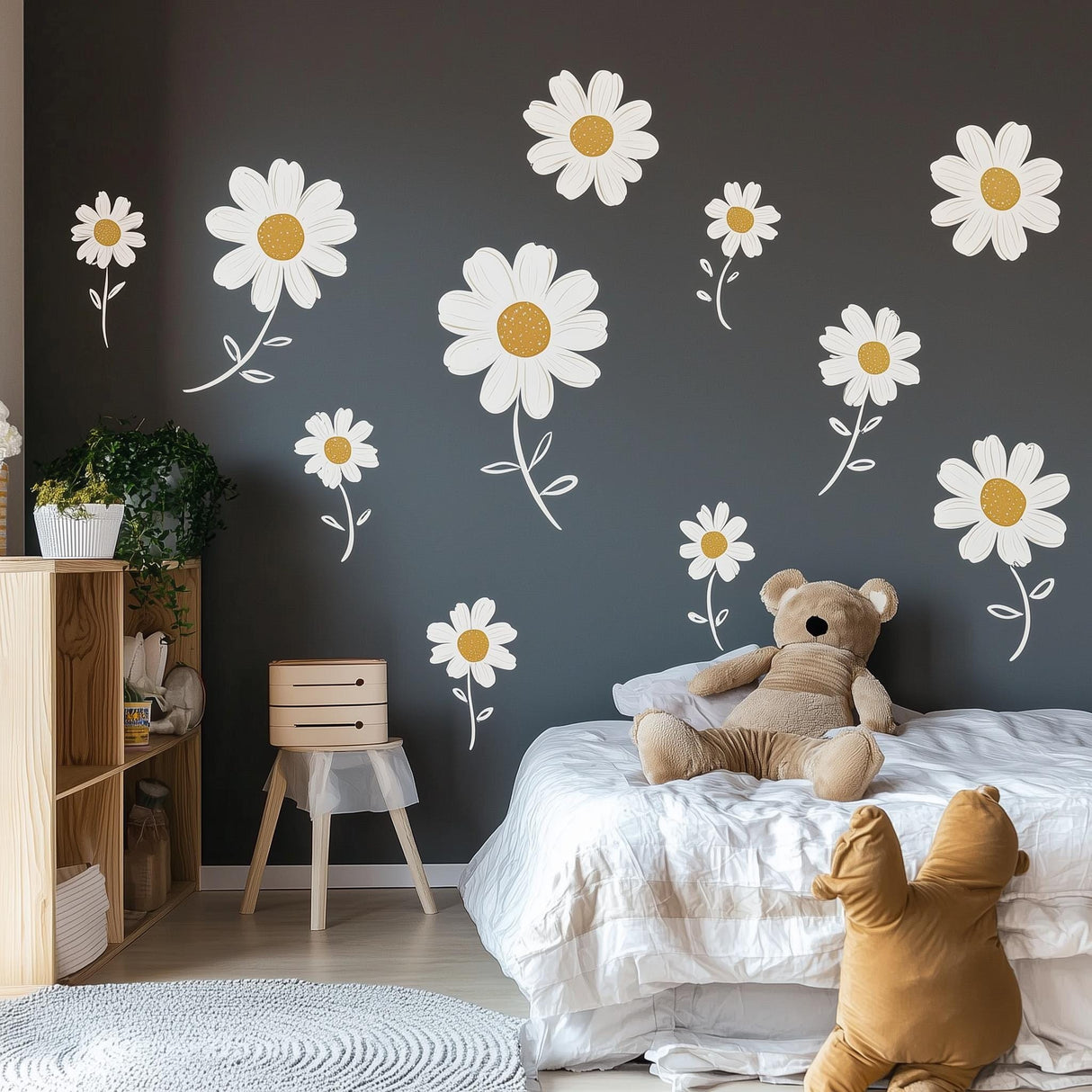 Daisy Flower Wall Decals | Removable Floral Wall Stickers for Nursery & Kids Room | Boho Flower Wall Art | Daisy-Themed Room Decor