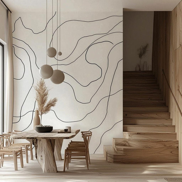 Minimalist Boho Stripe Wall Decal | Abstract Line Art Wall Stickers | Removable Modern Wall Decor for Living Room, Dining Room, or Office