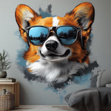 Corgi with Sunglasses Wall Decal | Cool Dog Wall Art | Removable Animal Wall Sticker | Fun Puppy Themed Room Decor for Kids, Living Room