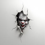 3D Evil Clown Wall Sticker | Scary Breakthrough Clown Crack Porthole Decal | Terrifying Clown Breaking Through the Wall Horror Halloween Art