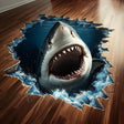 3D Shark Floor Sticker | Realistic Shark Vinyl Floor Decal | Shark Breakthrough Ocean Floor Art | Peel and Stick Vinyl Flooring Decoration