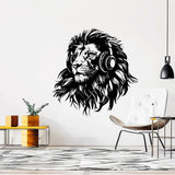 Black Lion Headphones Wall Sticker | Large Thinking Lion Wall Decal | Modern Music Lover Wall Art for Studio | Bold Animal Vinyl Sticker