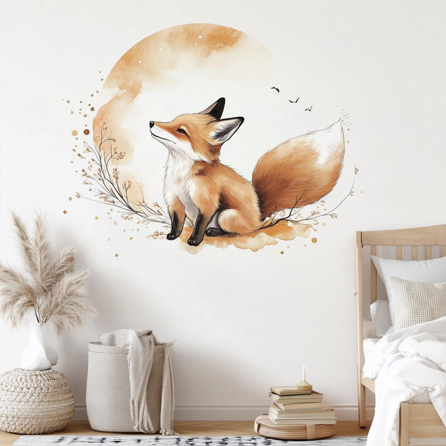 Fox Wall Decal | Cute Fox Nursery Wall Sticker | Baby Room Forest Animal Wall Art | Removable Vinyl Sticker for Kids Room or Playroom Decor
