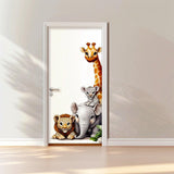 Safari Animal Door Sticker | Baby Giraffe, Lion, Elephant, and Leopard Wall Decal | Removable Vinyl Door Art for Nursery or Kids Room Decor