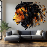 Fiery Lion Wall Decal | Abstract 3D Lion Mural Art | Bold Animal Wall Sticker Decor for Living Room, Office, Bedroom, Unique Safari Accent