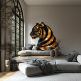 Golden Tiger Wall Sticker Decal | Regal 3D Tiger Mural Art | Elegant Animal Wall Decor for Living Room, Office, Bedroom, Nature Accent