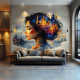 Dreamy Castle Wall Art Sticker - Fantasy Woman Portrait Vinyl Decal for Living Room, Bedroom, or Office Decor