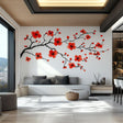 Red Flower Branch Wall Decal | Large Sakura Vinyl Floral Sticker | Removable Nature Art for Living Room, Bedroom, Office, Modern Home Decor
