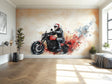 Biker Santa Wall Mural | Cool Christmas Decor | Santa on Motorcycle Wall Art | Festive Holiday Wall Sticker | Unique Christmas Decoration