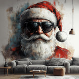 Cool Santa Claus Wall Mural | Edgy Christmas Decal | Santa with Sunglasses Wall Art | Modern Holiday Wall Sticker | Festive Statement Piece