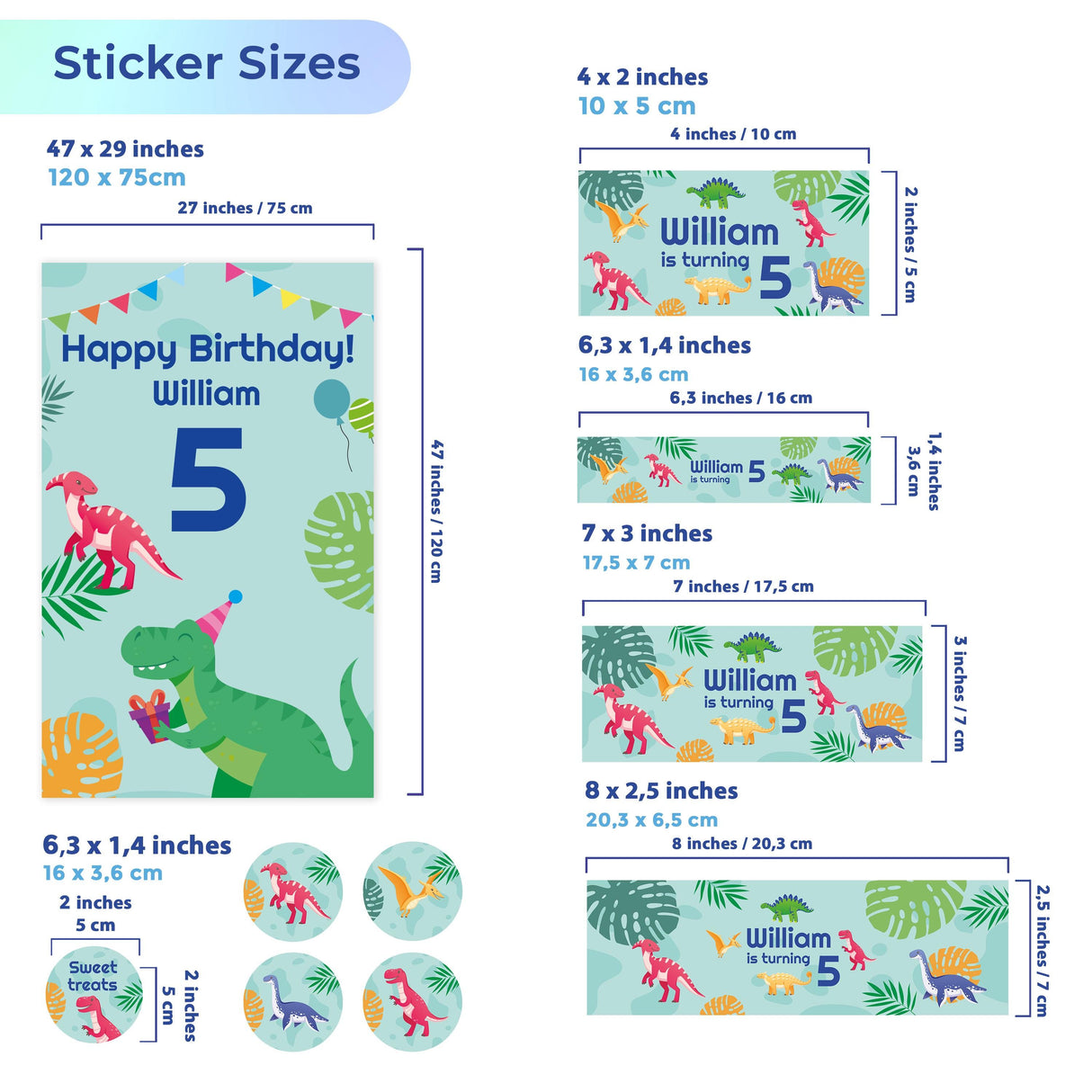 Dinosaur Birthday Party Decal Set | Personalized Kids Party Stickers | Custom Name Age Bottle, Treat Decals | DIY Dino Theme Decorations *!
