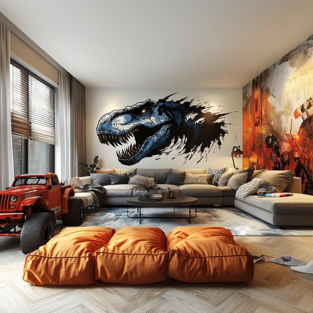 T-Rex Dinosaur Wall Sticker Decal | Fierce 3D Dine Mural | Realistic Dinosaur Wall Art for Kids Room, Bold 3D Effect Wall Sticker Man Cave