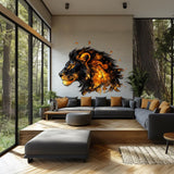 Cosmic orange lion portrait vinyl wall decal displayed in a modern interior.