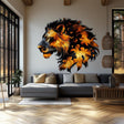 Abstract orange lion wall decal shown in an alternate furnished room view.