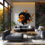 Fiery Lion Wall Decal | Abstract 3D Lion Mural Art | Bold Animal Wall Sticker Decor for Living Room, Office, Bedroom, Unique Safari Accent