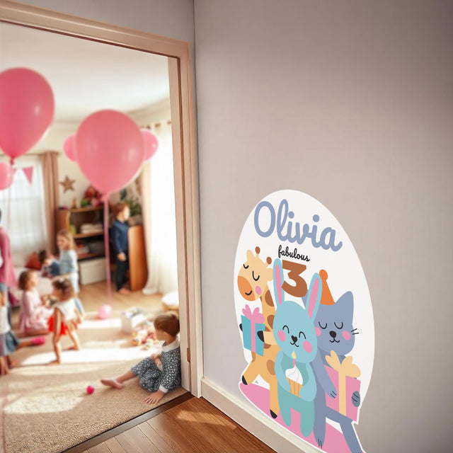Personalized Kids Birthday Wall Sticker | Custom Name and Age | Cute Animal Theme | Birthday Party Decor | Removable Sticker *!