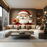 Santa Claus Wall Mural | Christmas Decor | Santa with Cookie and Mug Wall Art | Festive Holiday Wall Sticker | Large Christmas Wall Decal